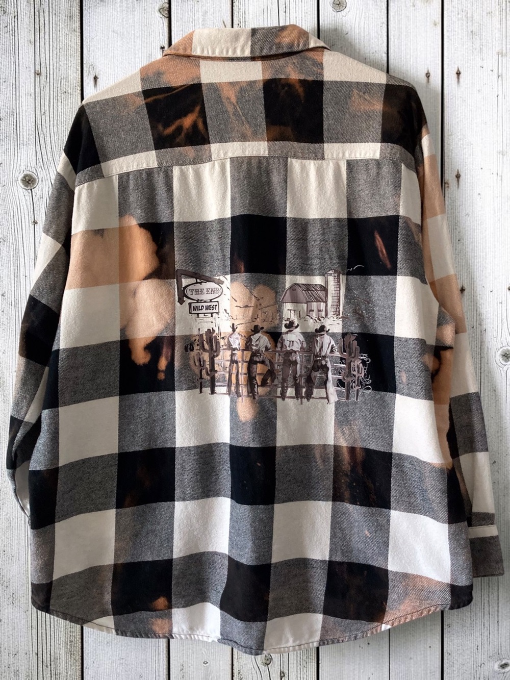 Flannel Shirt Women L Custom Bleached Cowboy Buffalo Check